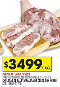 CHULETAS DE PALETA/PALETA DE CERDO CON HUESO, COD.17696-17700