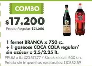 Coca cola - fernet BRANCA + gaseosa COCA COLA regular/sin azúcar
