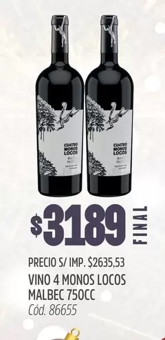Malbec - 4 MONOS LOCOS MALBEC 750CC