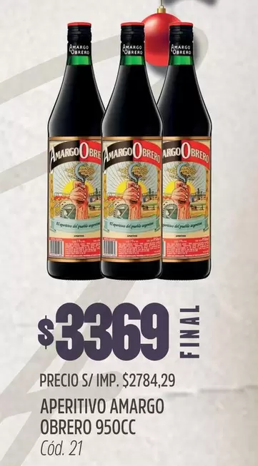 Amargo - APERITIVO AMARGO OBRERO 950CC