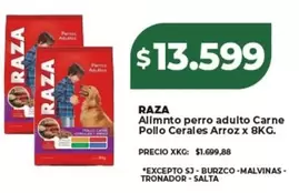 Raza - Alimnto perro adulto Carne Pollo Cerales Arroz x 8KG.