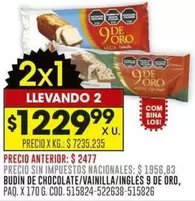 9 de oro - BUDIN DE CHOCOLATE/VAINILLA/INGLES