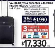 Carrefour - VALIJA DE TELA 66.5 CMS. 4 RUEDAS NEGRO MÉXICO