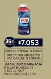 Skip - JABÓN LÍQUIDO PARA ROPA P/DILUIR BIO ENZIMAS X 500 CC