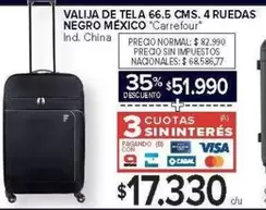Carrefour - VALIJA DE TELA 66.5 CMS. 4 RUEDAS NEGRO MÉXICO
