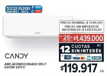 Candy - AIRE ACONDICIONADO SPLIT 6200W 22FCC