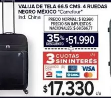 Carrefour - VALIJA DE TELA 66.5 CMS. 4 RUEDAS NEGRO