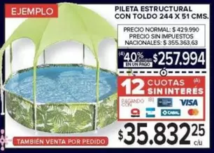 X$ - PILETA ESTRUCTURAL CON TOLDO 244 X 51 CMS.