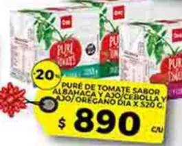 Dia - PURE DE TOMATE SABOR ALBAHACA Y AJO/CEBOLLA Y AJO/OREGANO