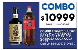 Coca cola - COMBO FERNET BUHERO X 700 ML. + GASEOSA COCA COLA 2,25 LT O GASEOSA COCA COLA 2.5 LT