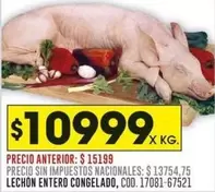LECHON ENTERO CONGELADO, COD. 17081-67521