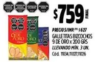 X$ - GALLETITAS BIZCOCHOS 9 DE ORO x 200 GRS