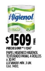 Higienol - PAPEL HIGIENICO TEXTURADO PANAL 4 ROLLOS
