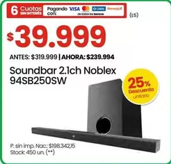 Noblex - Soundbar 2.1ch 94SB250SW