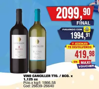 Canciller - VINO TTO. / BCO. x 1,125 cc Cod: 26639-26640