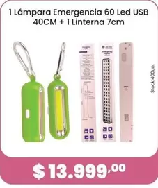 Lámpara Emergencia 60 Led USB 40CM + 1 Linterna 7cm