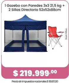 Gazebo con Paredes 3x3 21,5 kg + 2 Sillas Directorio 52x52x88cm