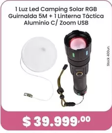 1 Luz Led Camping Solar RGB Guirnalda 5M + 1 Linterna Táctica Aluminio C/ Zoom USB