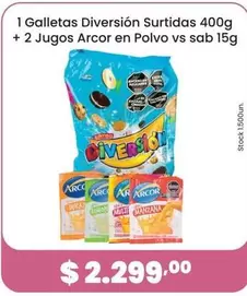 Arcor - Galletas Diversión Surtidas + 2 Jugos  en Polvo vs sab