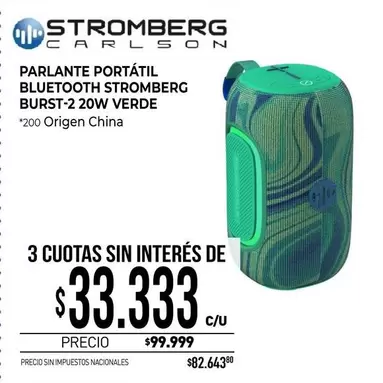 Stromberg - PARLANTE PORTÁTIL BLUETOOTH BURST-2 20W VERDE