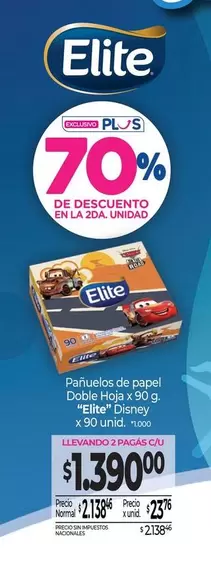 Elite - Pañuelos de papel Doble Hoja x 90 g Disney x 90 unid