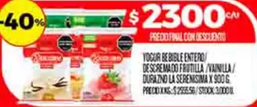 YOGUR BE BIBLE ENTERO/ DESCREMADO FRUTILLA/VAINILLA/DURAZNO