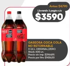 Coca cola - GASEOSA COCA COLA NO RETORNABLE