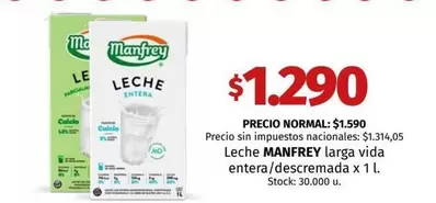 Manfrey - Leche larga vida entera/descremada x 1 l