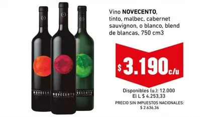 Novecento - tinto, malbec, cabernet sauvignon, o blanco, blend de blancas