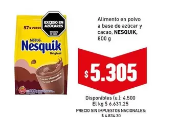 Nesquik - Alimento en polvo a base de azúcar y cacao