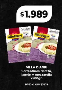 Villa D'agri - Sorrentinos ricotta, Jamón y mozzarella x500gr.