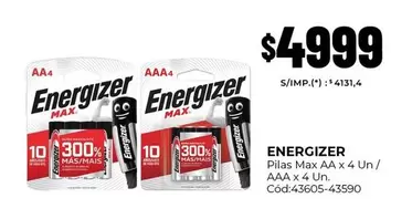Energizer - Pilas Max AA x 4 Un/ AAA x 4 Un. Cod:43605-43590