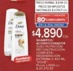 Dove - SHAMPOO/ACONDICIONADOR OLEO NUTRICION/RECONSTRUCCIÓN COMPLETA/REGENERACIÓN EXTREMA X 400 ML