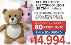 PELUCHE OSO/ UNICORNIO/ LEÓN 28 CM v/ modelos