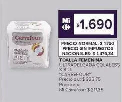 Carrefour - TOALLA FEMENINA ULTRADELGADA COLALESS