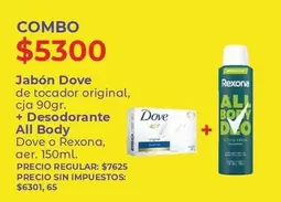 Dove - Jabón de tocador original + Desodorante All Body