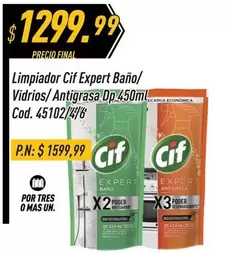 Cif - Expert Baño/ Vidrios/Antigrasa Dp 450ml Cod. 45102/4/6