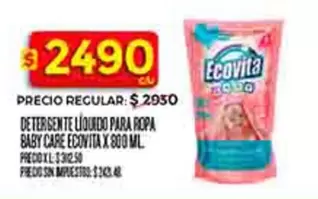 Ecovita - DETERGENTE LIQUIDO PARA ROPA BABY CARE X 800 ML