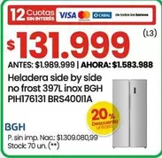 BGH - Heladera side by side no frost 397L inox PIH176131 BRS40011A