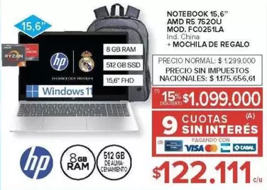 HP - NOTEBOOK 15,6" AMD R5 7520U MOD. FC0251LA