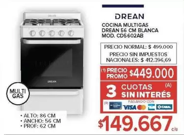 Drean - COCINA MULTIGAS DREAN 56 CM BLANCA MOD. CD5602AB