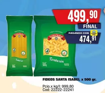 Santa Isabel - FIDEOS x 500 gr.