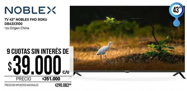 Noblex - TV 43" FHD ROKU DB43X3100