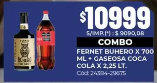 Coca cola - FERNET X 700 ML + GASEOSA COCA COLA X 2,25 LT.