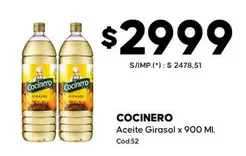 Cocinero - Aceite Girasol x 900 MI.