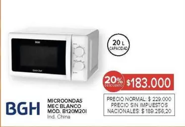 BGH - MICROONDAS MEC BLANCO MOD. B120M201