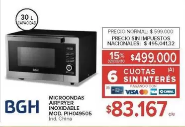 BGH - MICROONDAS AIRFRYER INOXIDABLE MOD. PIH049505