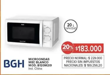 BGH - MICROONDAS MEC BLANCO MOD. B120M201