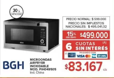 BGH - MICROONDAS AIRFRYER INOXIDABLE MOD. PIH049505