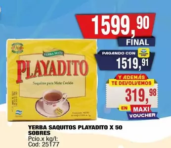 Playadito - YERBA SAQUITOS PLAYADITO X 50 SOBRES